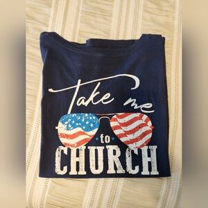 Eric Church Navy Graphic Tee "Take Me To Church" Chief, Size Large